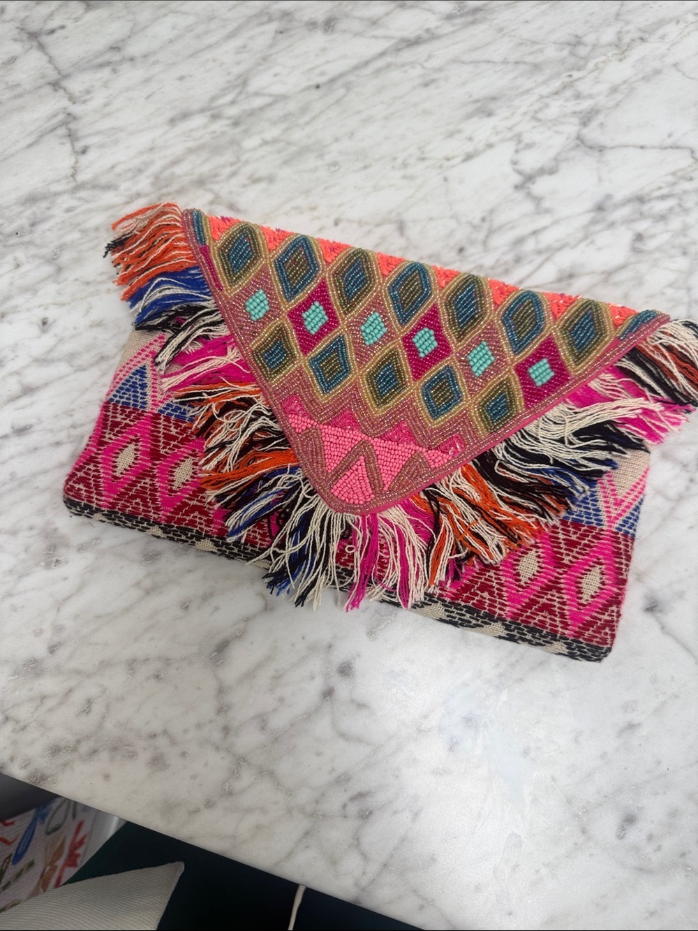 🌷Handcrafted Pink Multi-Color Fringe Hannah Clutch